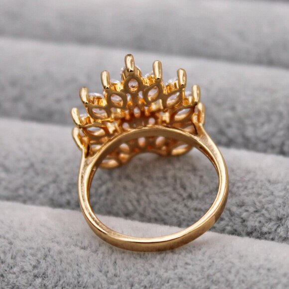 18K Yellow Gold Filled Multi Layer Flower Leaf Diamond Zircon Ring Gorgeous Gift - Picture 7 of 7